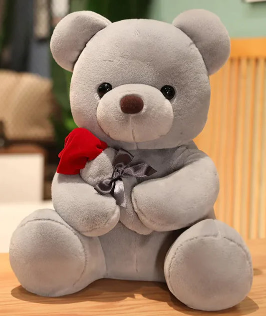 Classic Teddy Bear with Red Rose