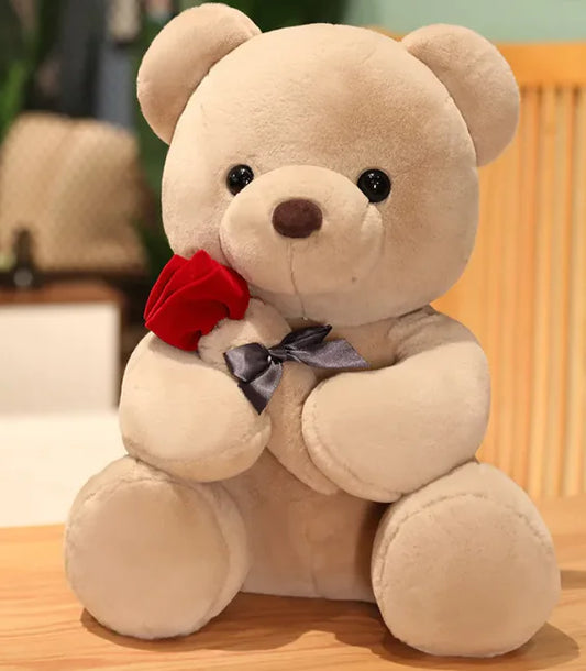Classic Teddy Bear with Red Rose